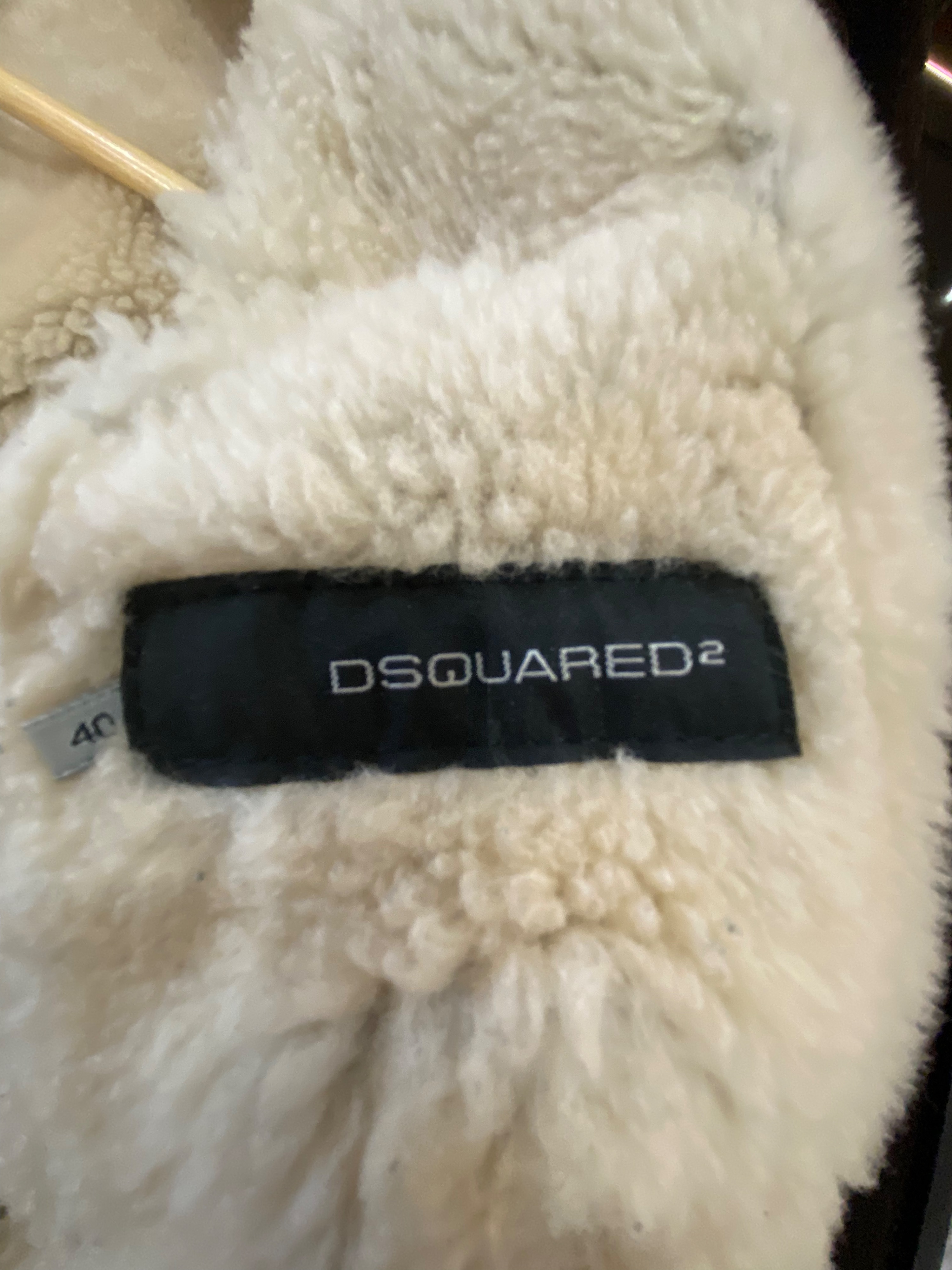 Preowned DSquared Brown Leather  Shearling Jacket Size 40