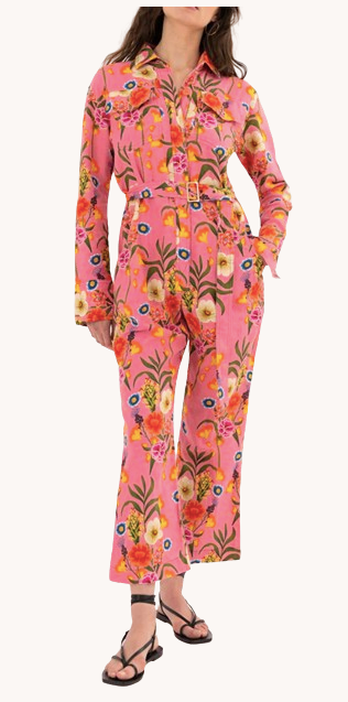 Borgo De Nor Pink Floral Linen Remi Jumpsuit Size S