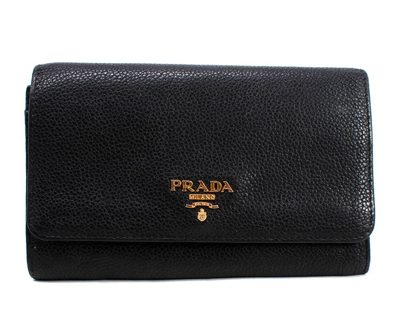 Preowned Prada Black Grained Leather Continental Wallet