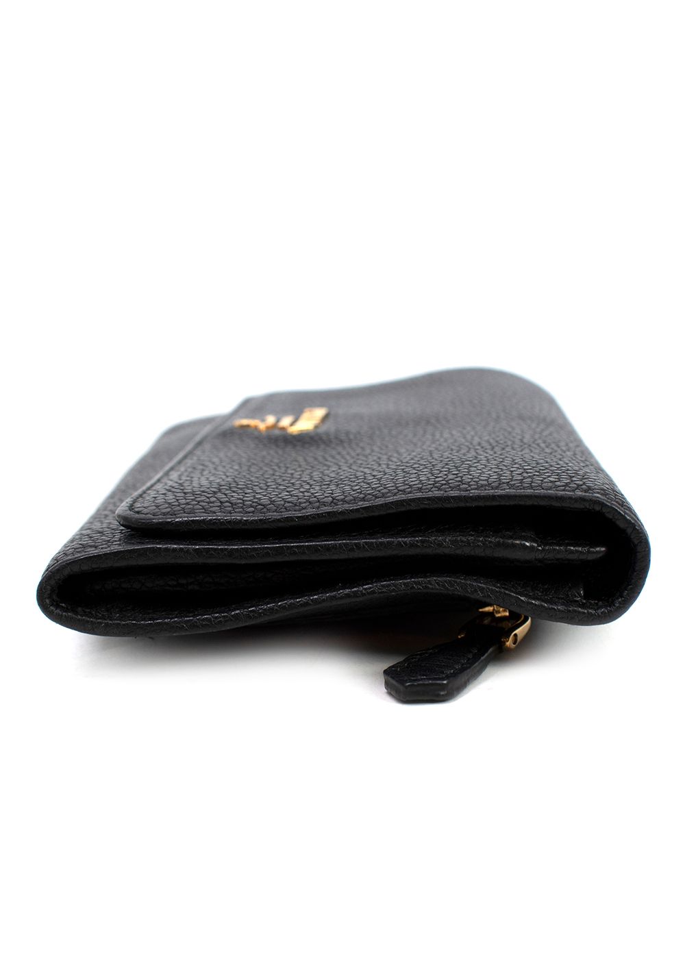 Preowned Prada Black Grained Leather Continental Wallet