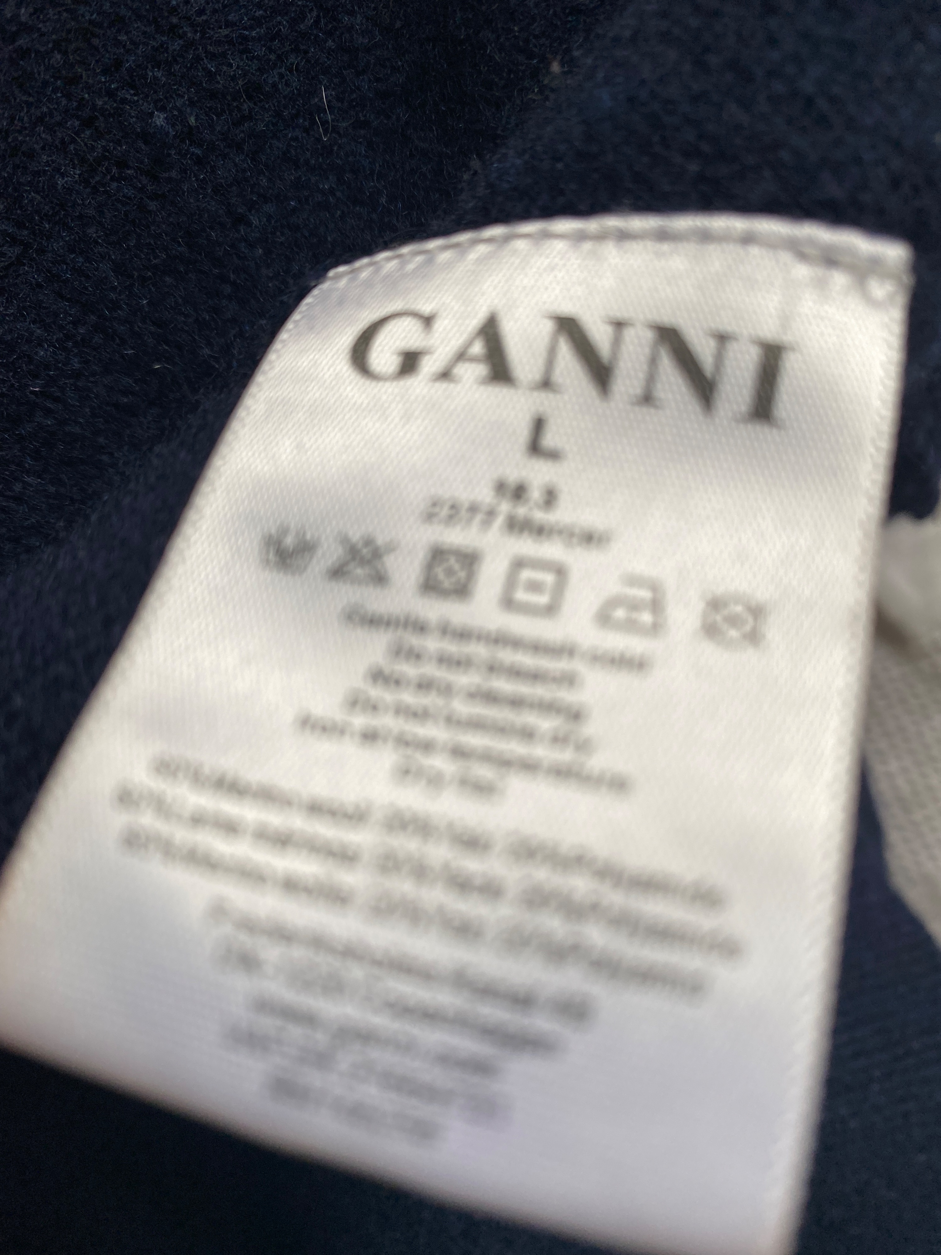 Preowned Ganni Blue V-Neck Wool Jumper Size L