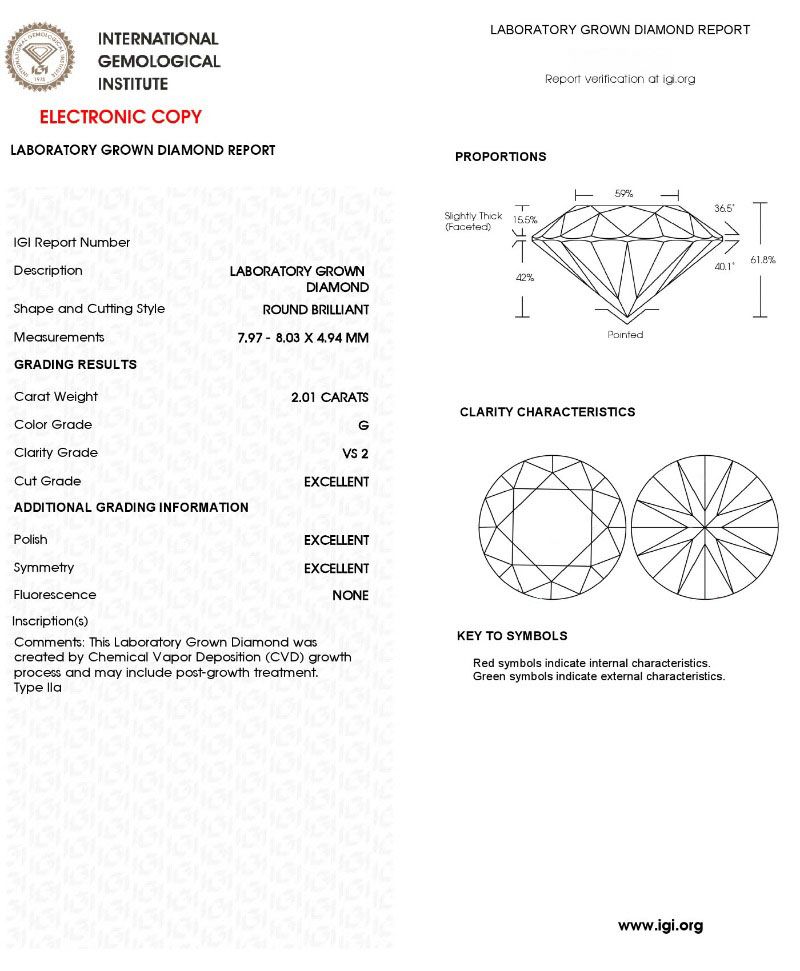 Verde 2ct IGI Certified Lab-grown Round Cut Diamond Ring Silver k white gold/lab-grown diamond