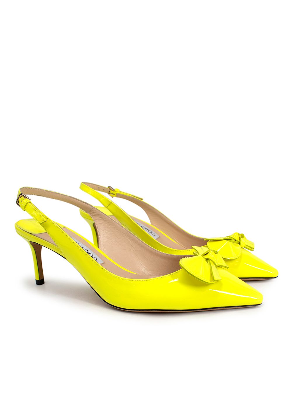 Preowned Jimmy Choo Neon Yellow Patent Leather Slingback Heels Size 405