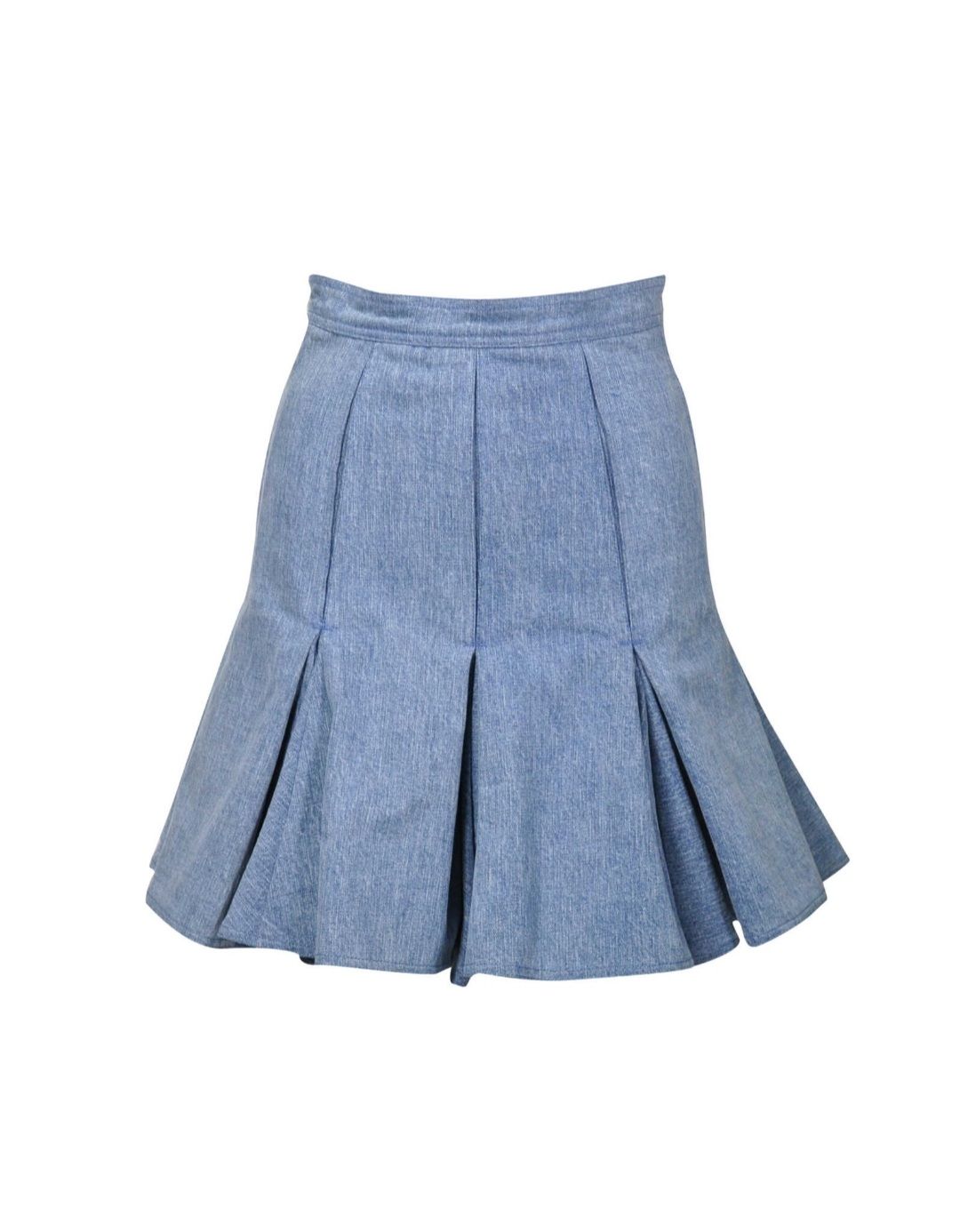 Preowned Balmain Blue Pleated Denim Skirt Size S cotton