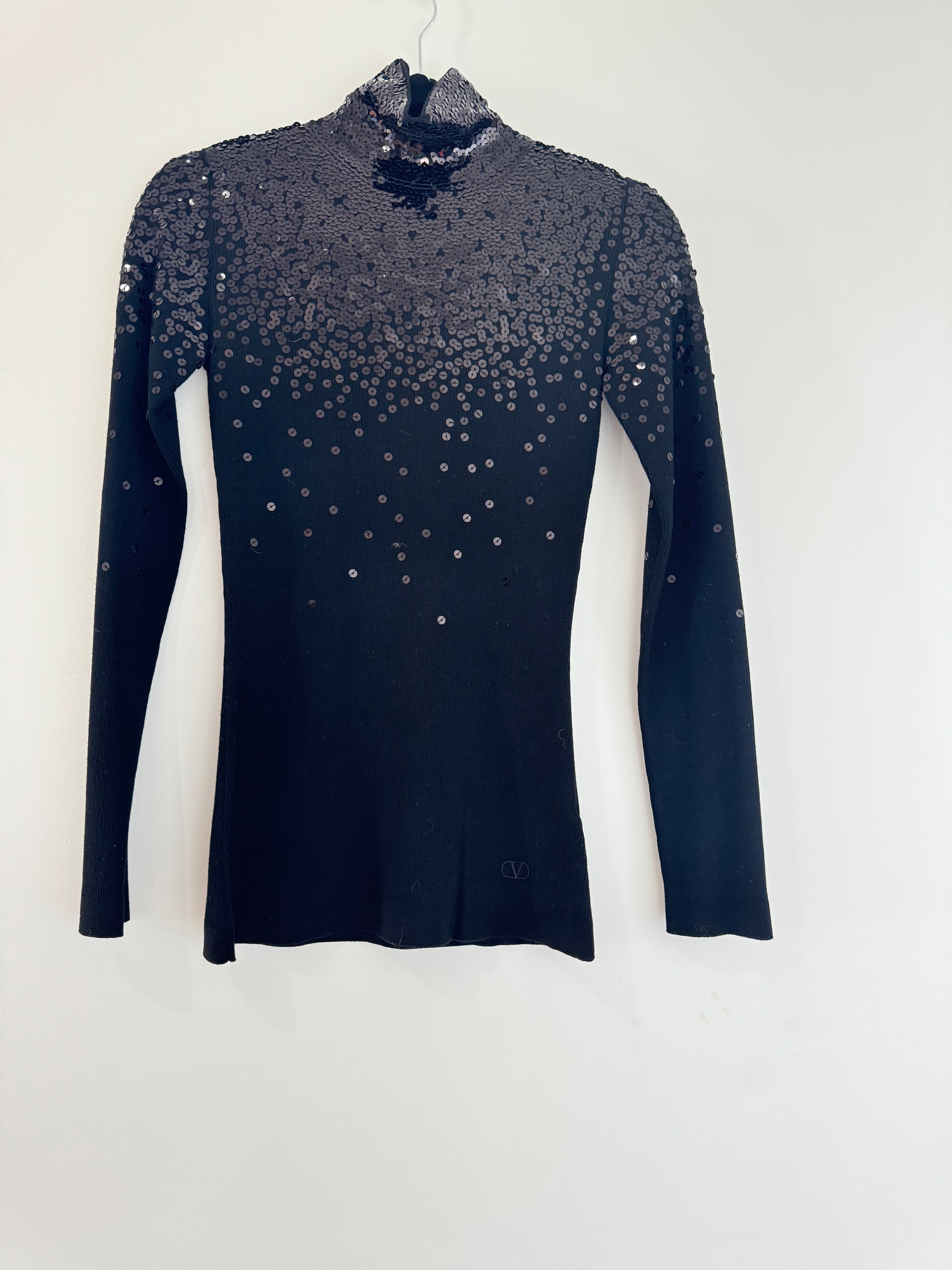 Preowned Valentino Garvani Black Sequin Embellished Turtleneck Jumper Size M wool