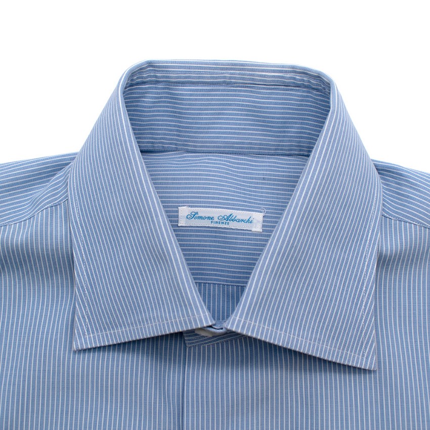 Simone Abbarchi Blue Striped Cotton Long Sleeve Tailored Shirt Size XL