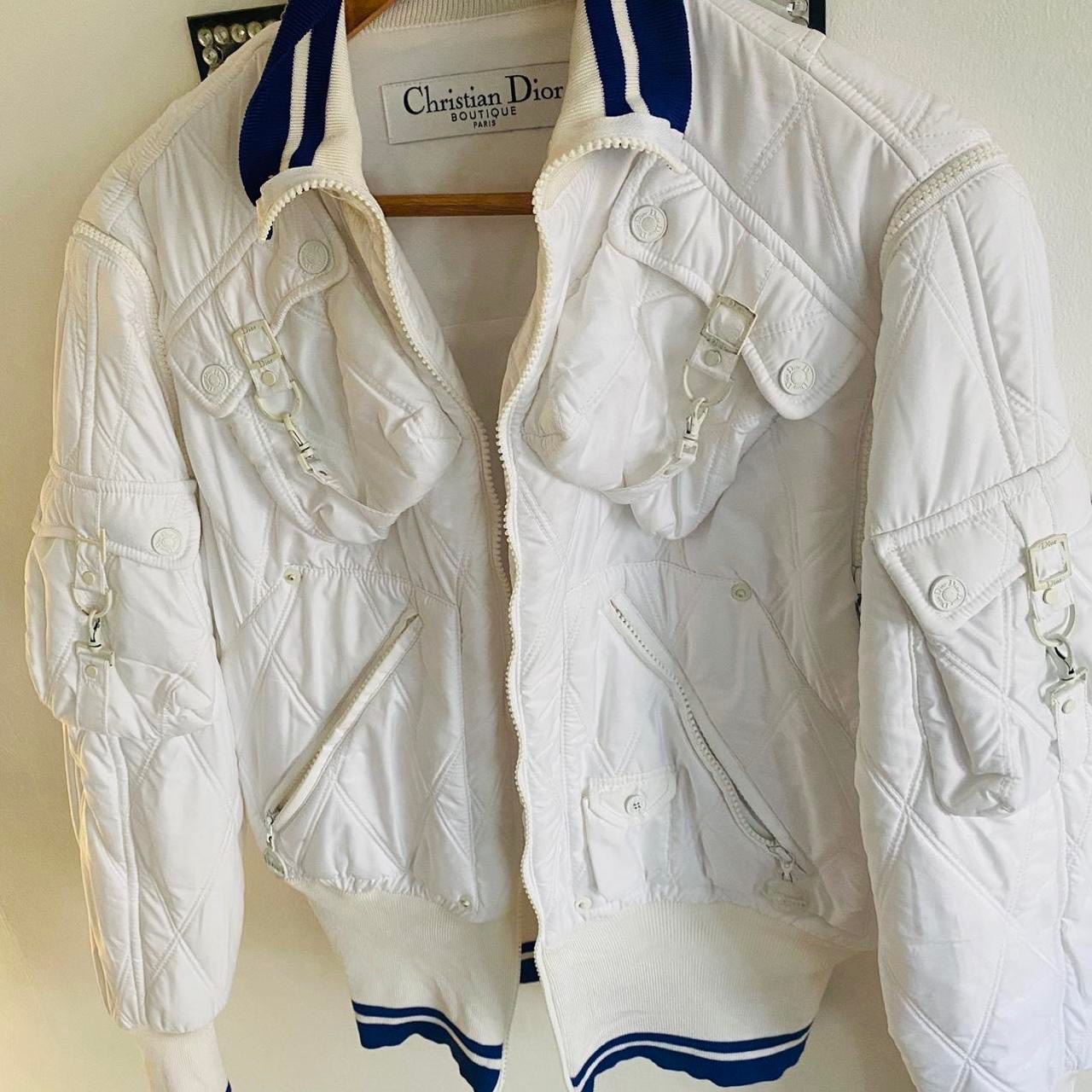 Preowned Dior White Charm Puffer Jacket Size M White/Navy polyester