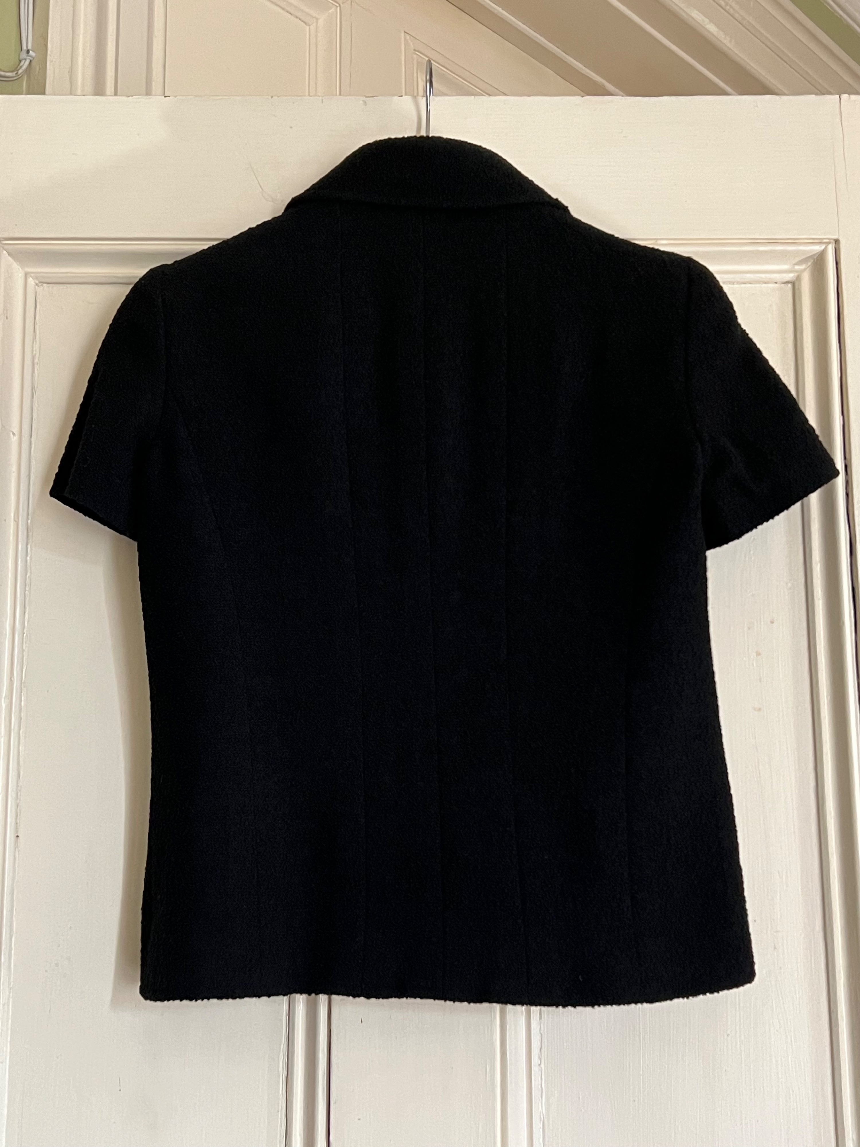 Preowned Chanel Vintage Black Short Sleeve Tweed Jacket Size M wool