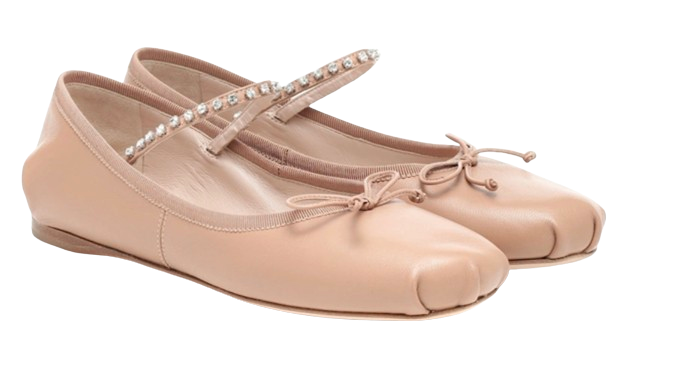 Miu Miu Embellished Ballet Flats Size 38 Nude leather