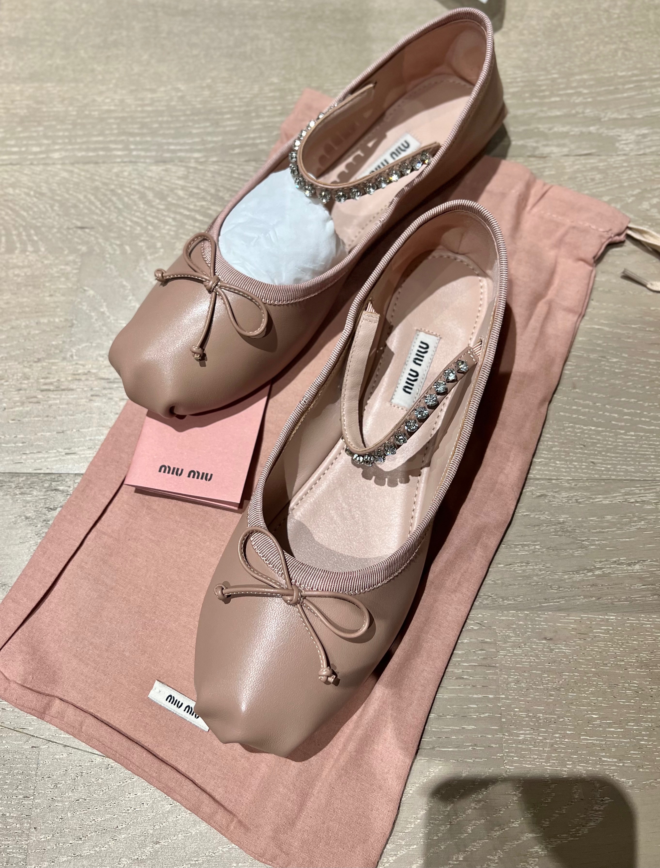 Miu Miu Embellished Ballet Flats Size 38 Nude leather