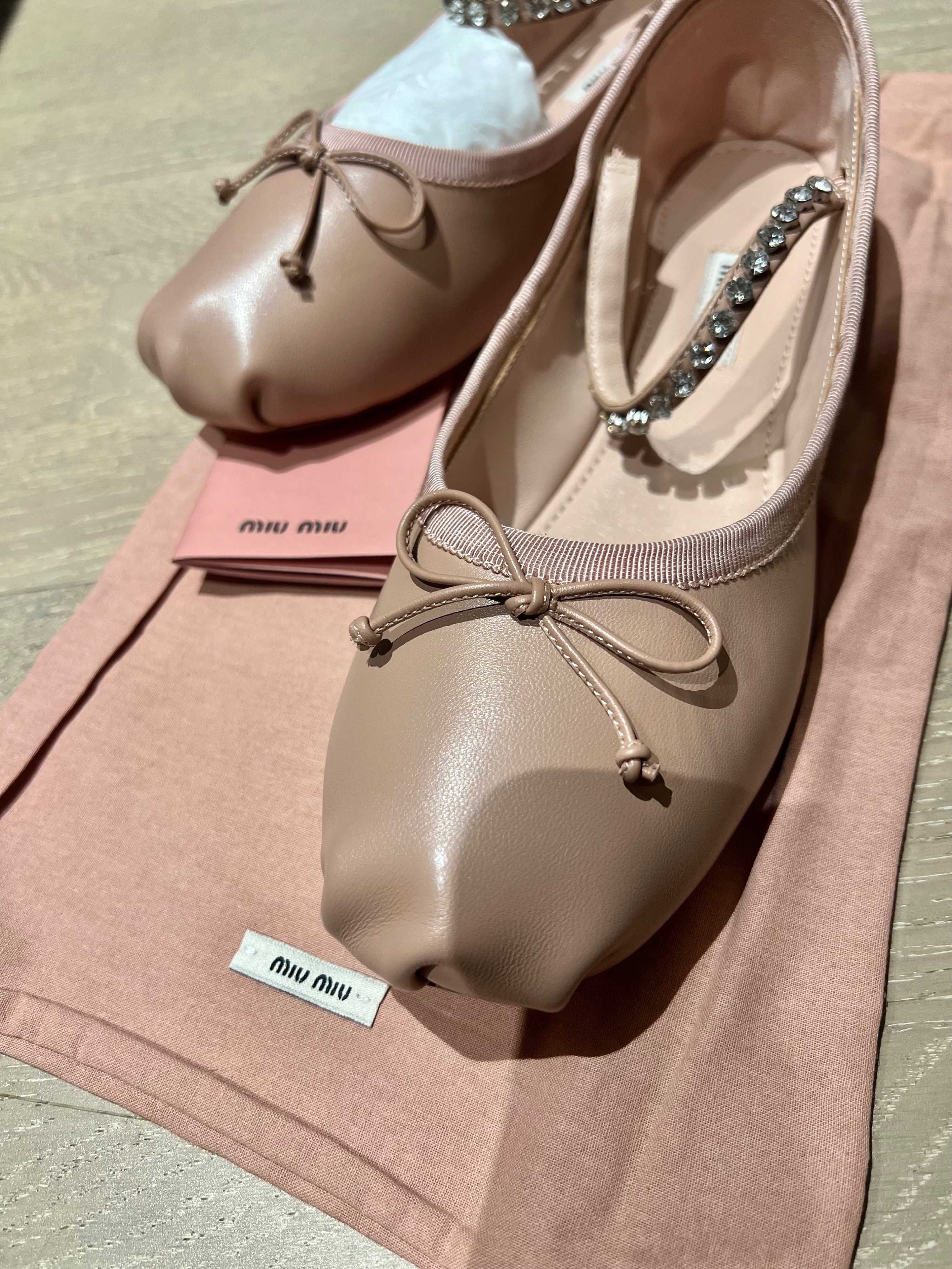 Miu Miu Embellished Ballet Flats Size 38 Nude leather