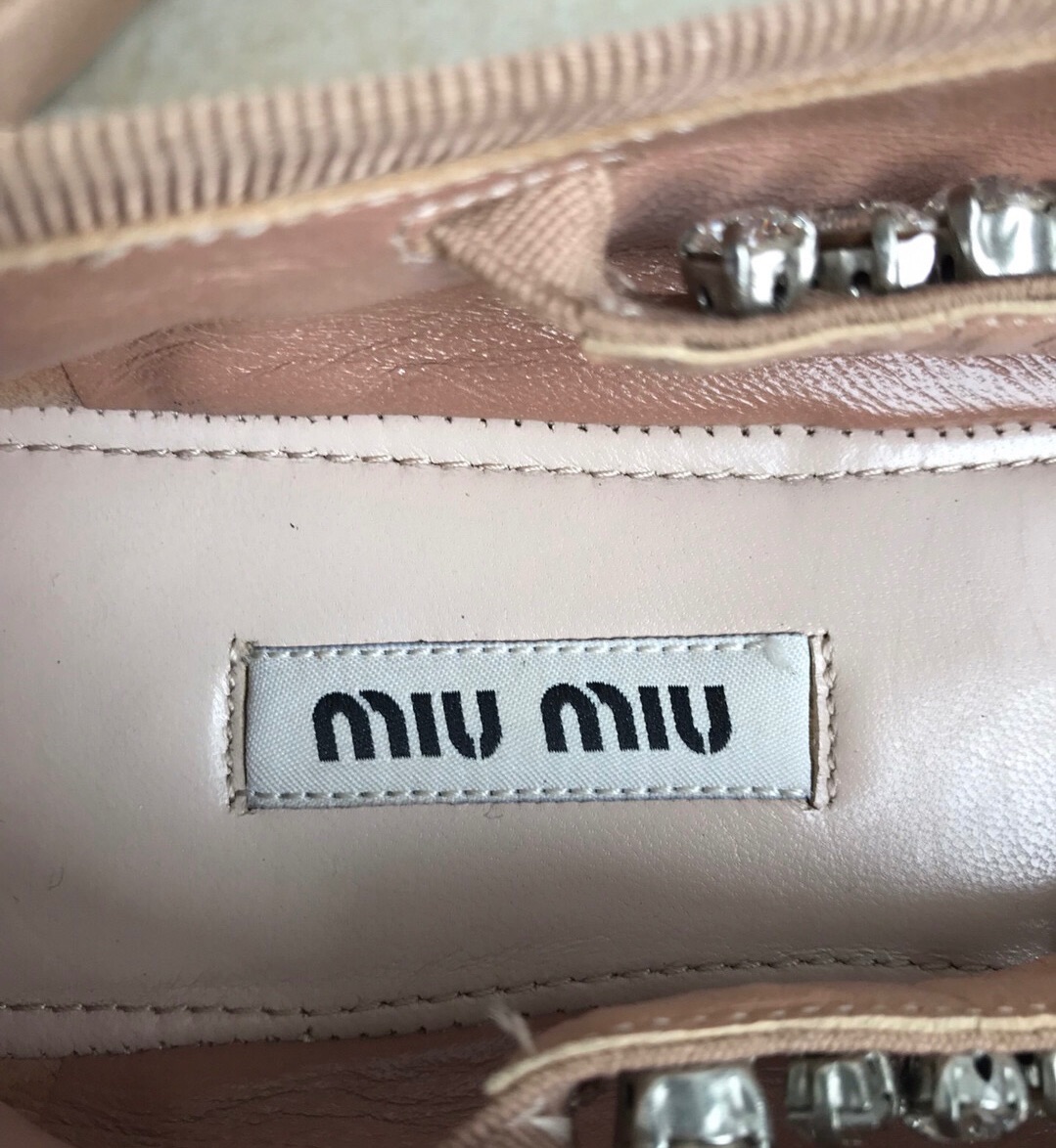 Miu Miu Embellished Ballet Flats Size 38 Nude leather