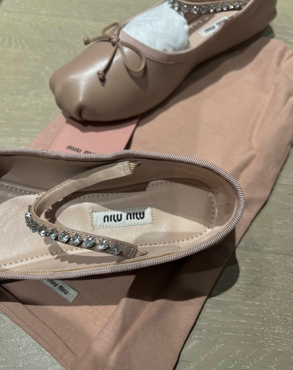 Miu Miu Embellished Ballet Flats Size 38 Nude leather