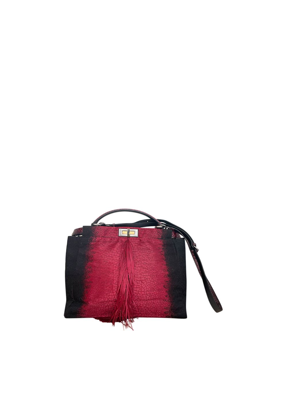 Preowned Fendi Snakeskin Trimmed Red  Black Ombre Suede Peekaboo Red/Black Gradient