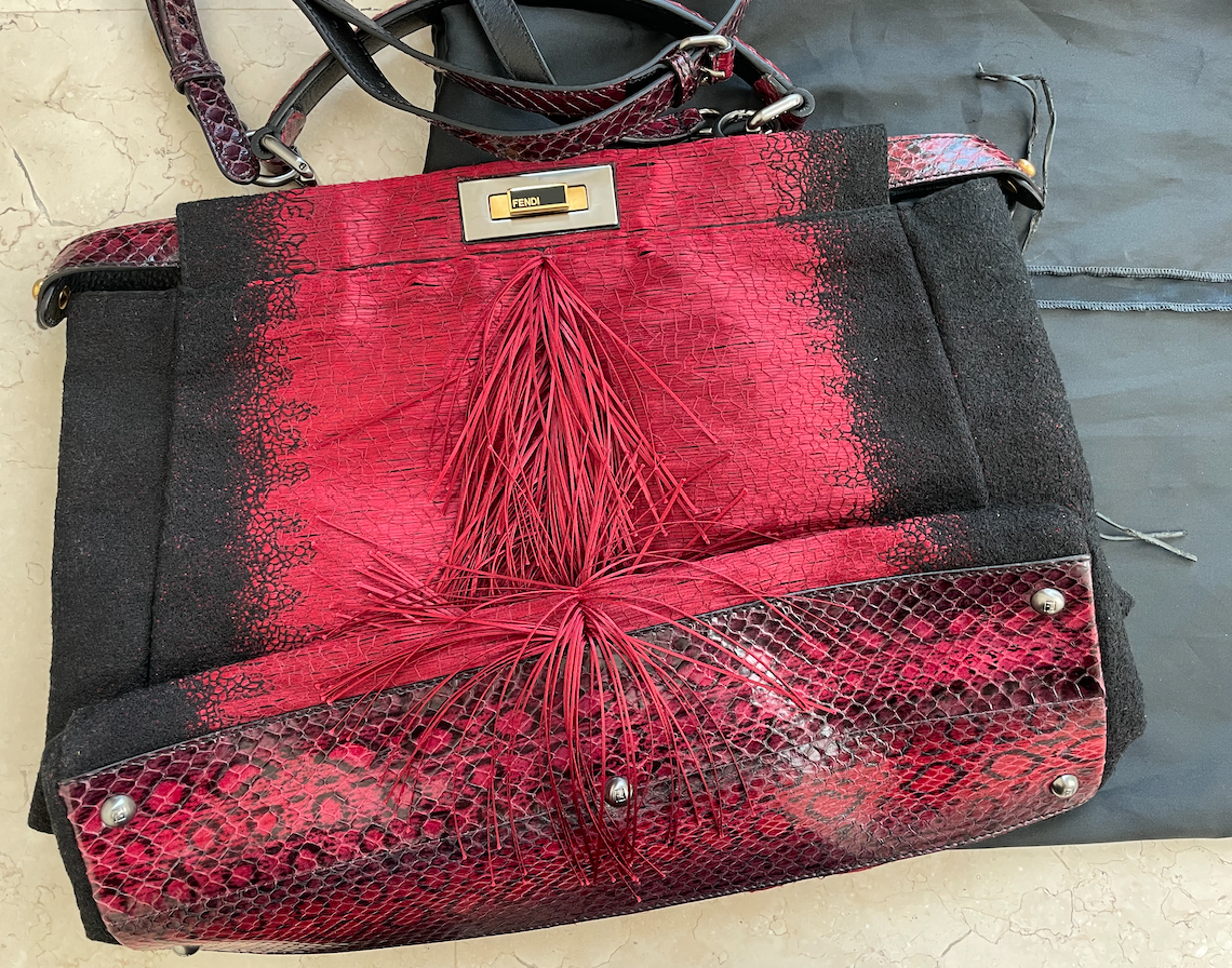 Preowned Fendi Snakeskin Trimmed Red  Black Ombre Suede Peekaboo Red/Black Gradient