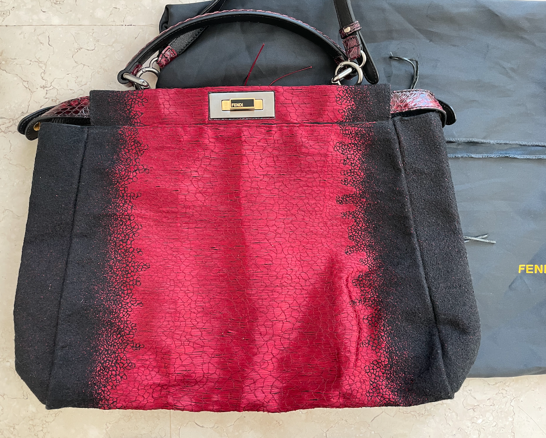 Preowned Fendi Snakeskin Trimmed Red  Black Ombre Suede Peekaboo Red/Black Gradient