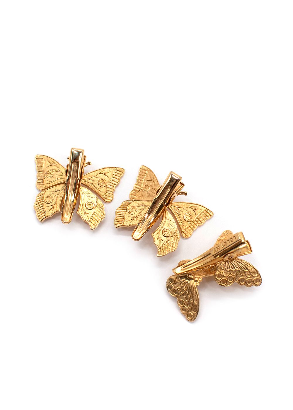 Preowned Lelet Allegra Butterfly Clip Set Of 3 gold gold plated metal