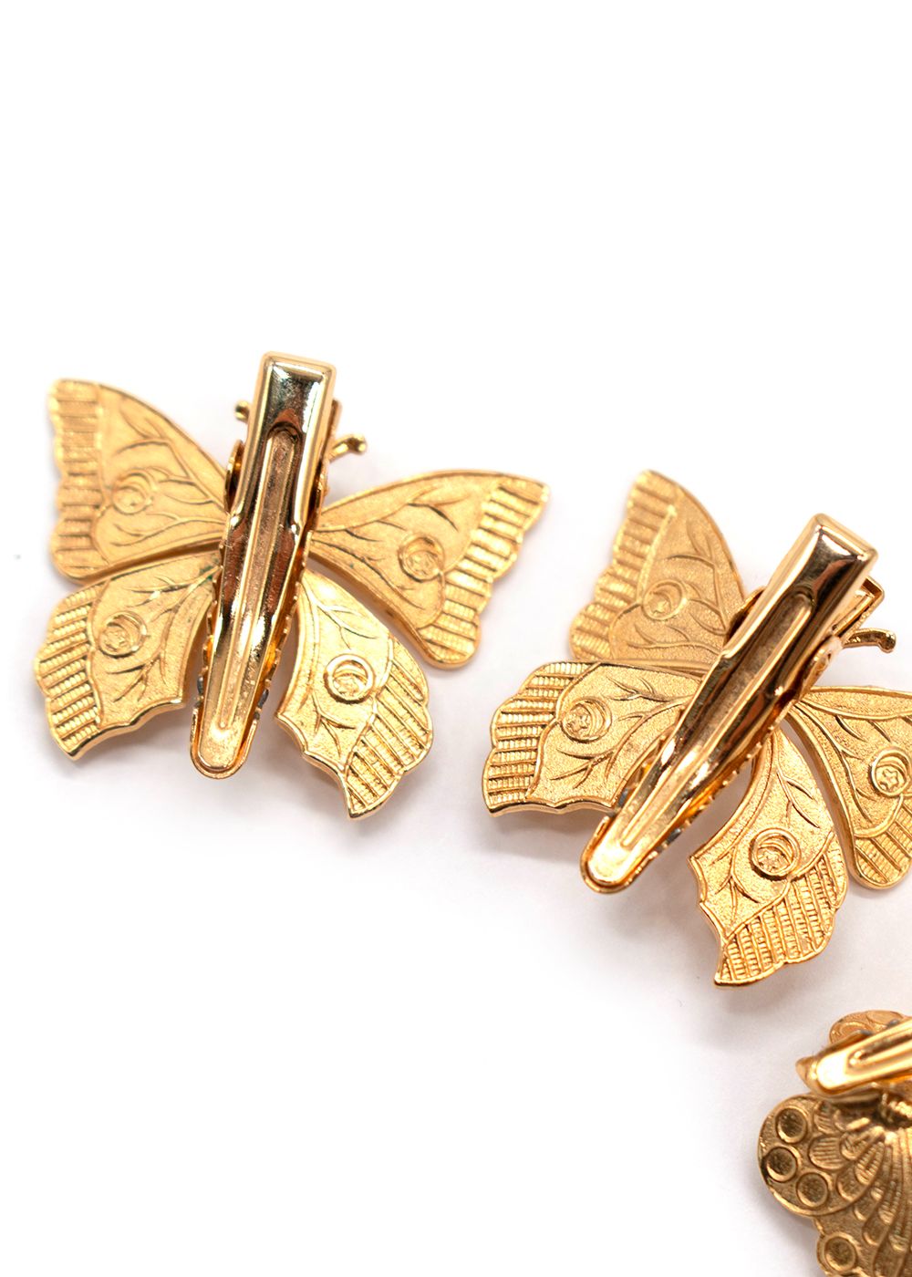 Preowned Lelet Allegra Butterfly Clip Set Of 3 gold gold plated metal