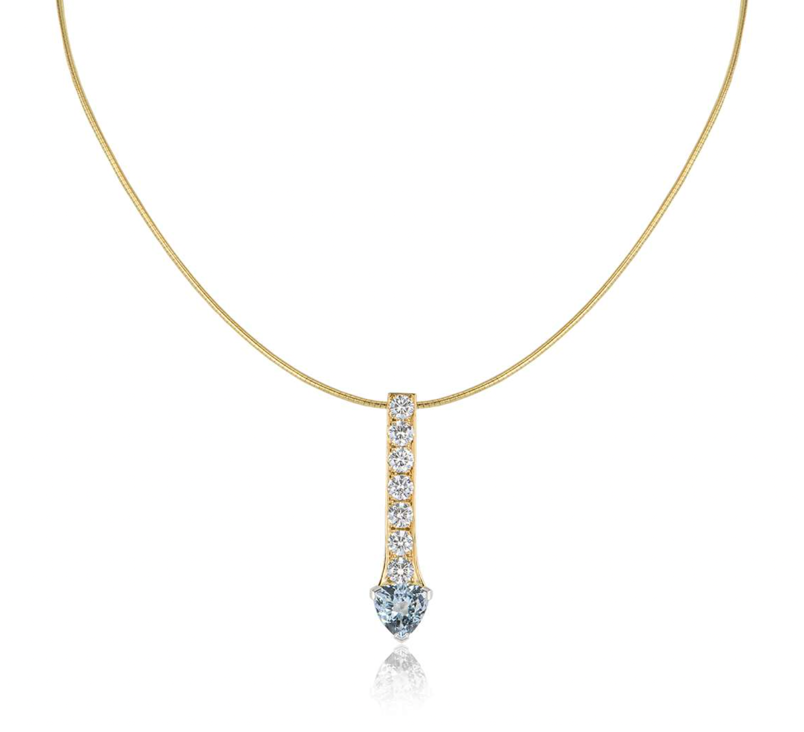 18ct yellow gold diamond  aquamarine pendant necklace