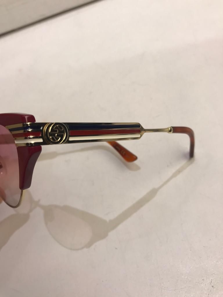 Preowned Gucci GG0522S Red  Gold Sunglasses metal