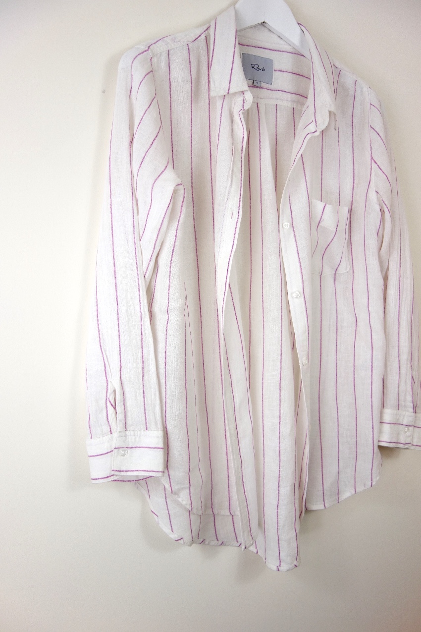 Preowned Rails Charli Skinny-Striped Shirt Size S White linen