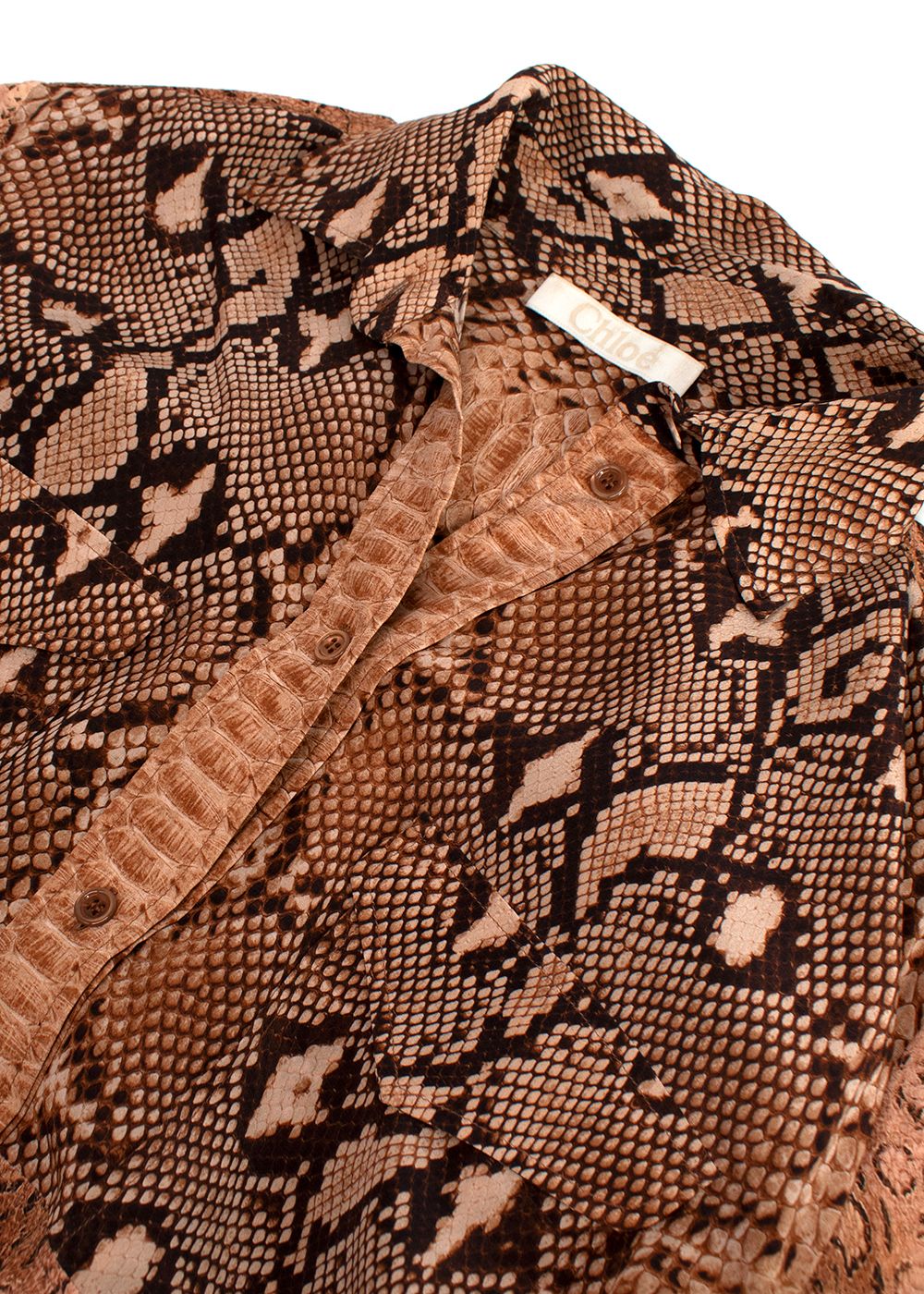 Chloe Snake Print Silk Shirt Size M Brown