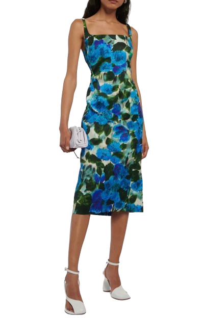 Dries Van Noten Floral cotton poplin midi dress Size XXS Blue