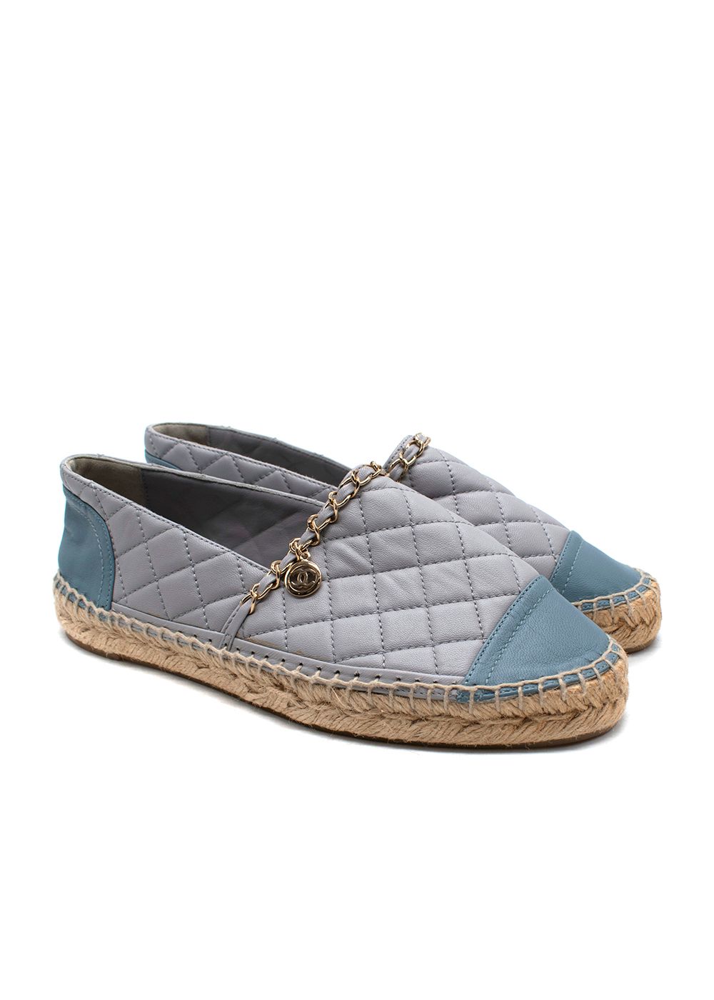 Chanel Blue Two Tone Quilted Leather Espadrilles Size 38