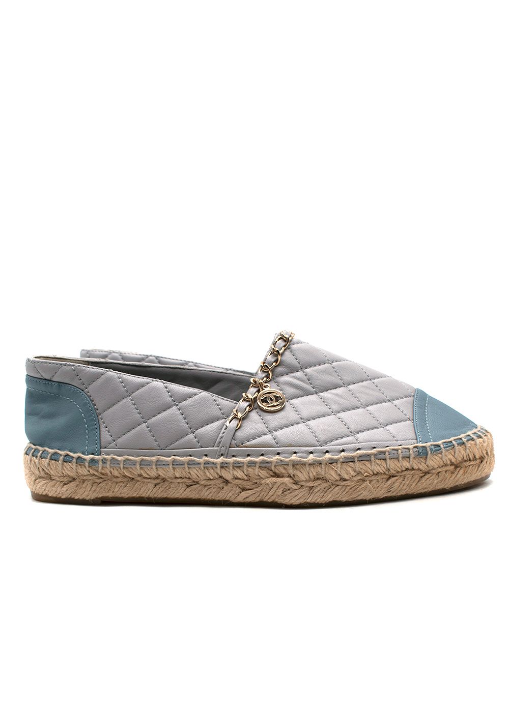 Chanel Blue Two Tone Quilted Leather Espadrilles Size 38