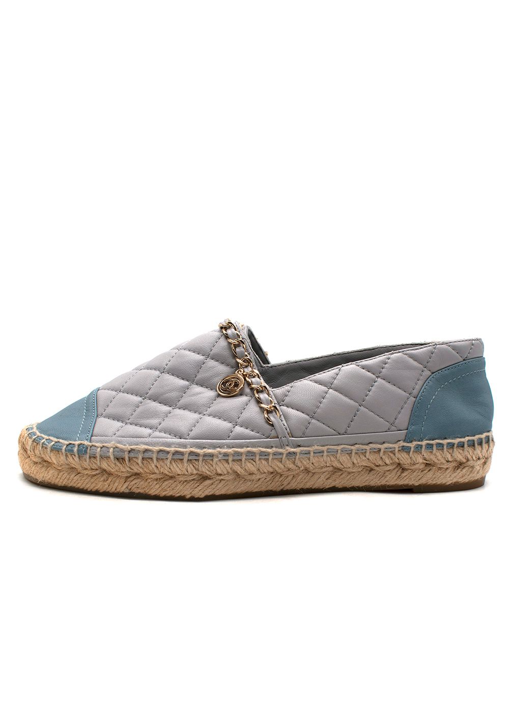 Chanel Blue Two Tone Quilted Leather Espadrilles Size 38