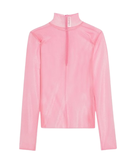 Victoria Beckham Bubblegum Pink Mesh Turtleneck Top Size L polyester