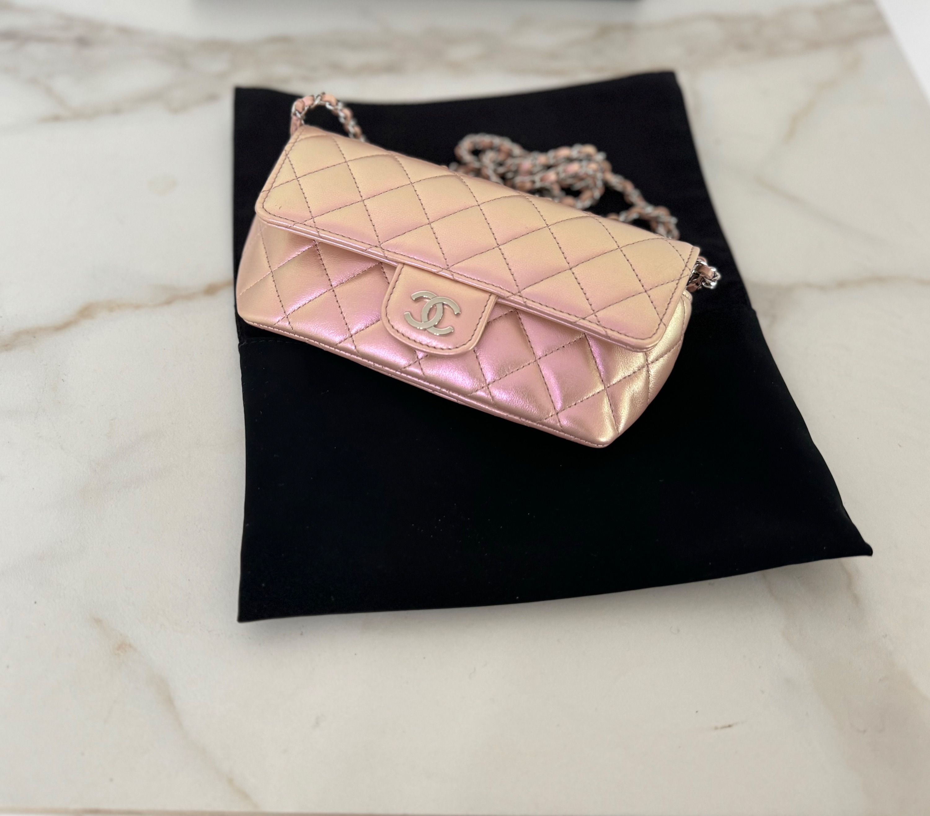 Preowned Chanel Pink Iridescent Mini Flap leather