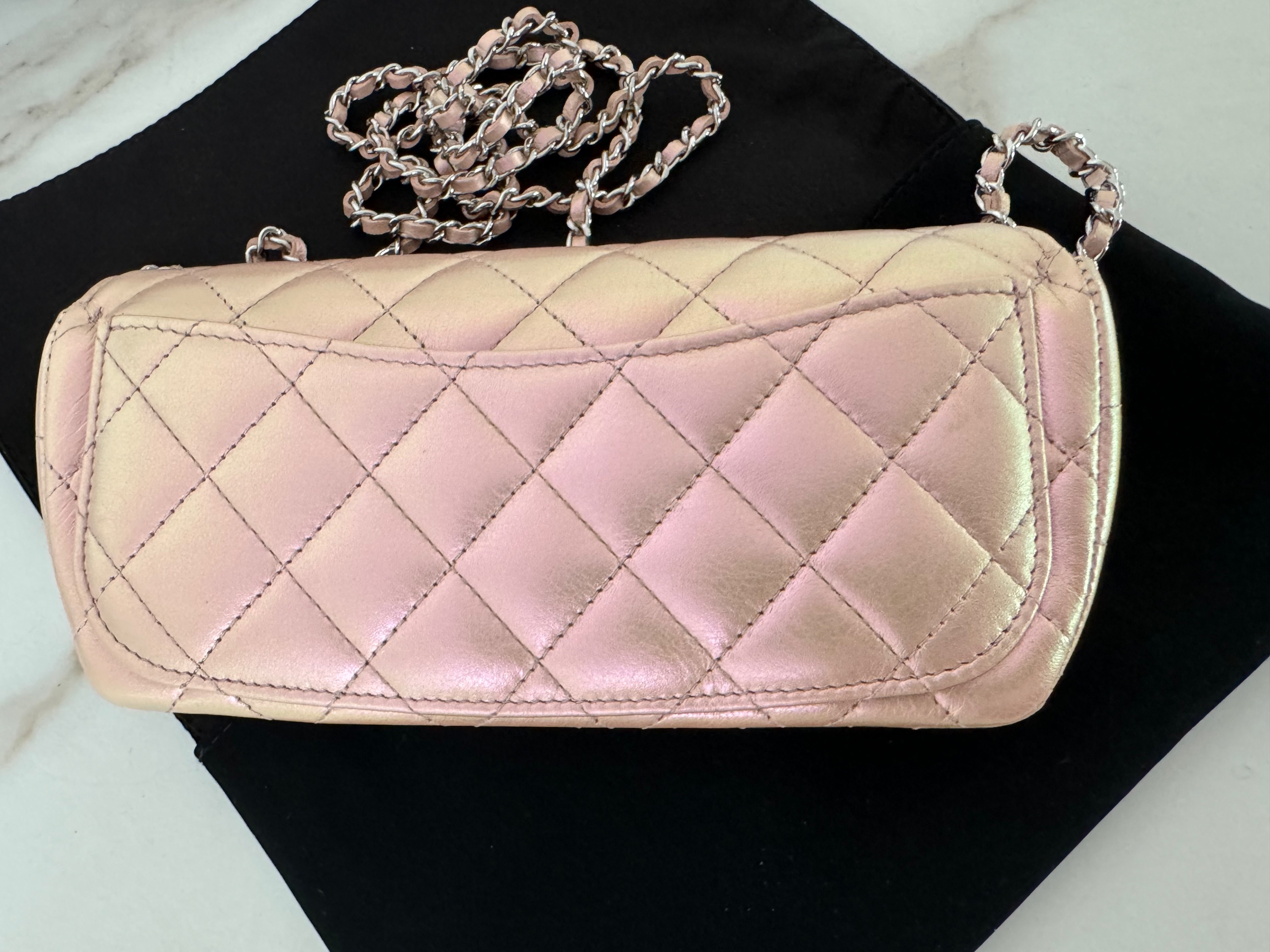 Preowned Chanel Pink Iridescent Mini Flap leather