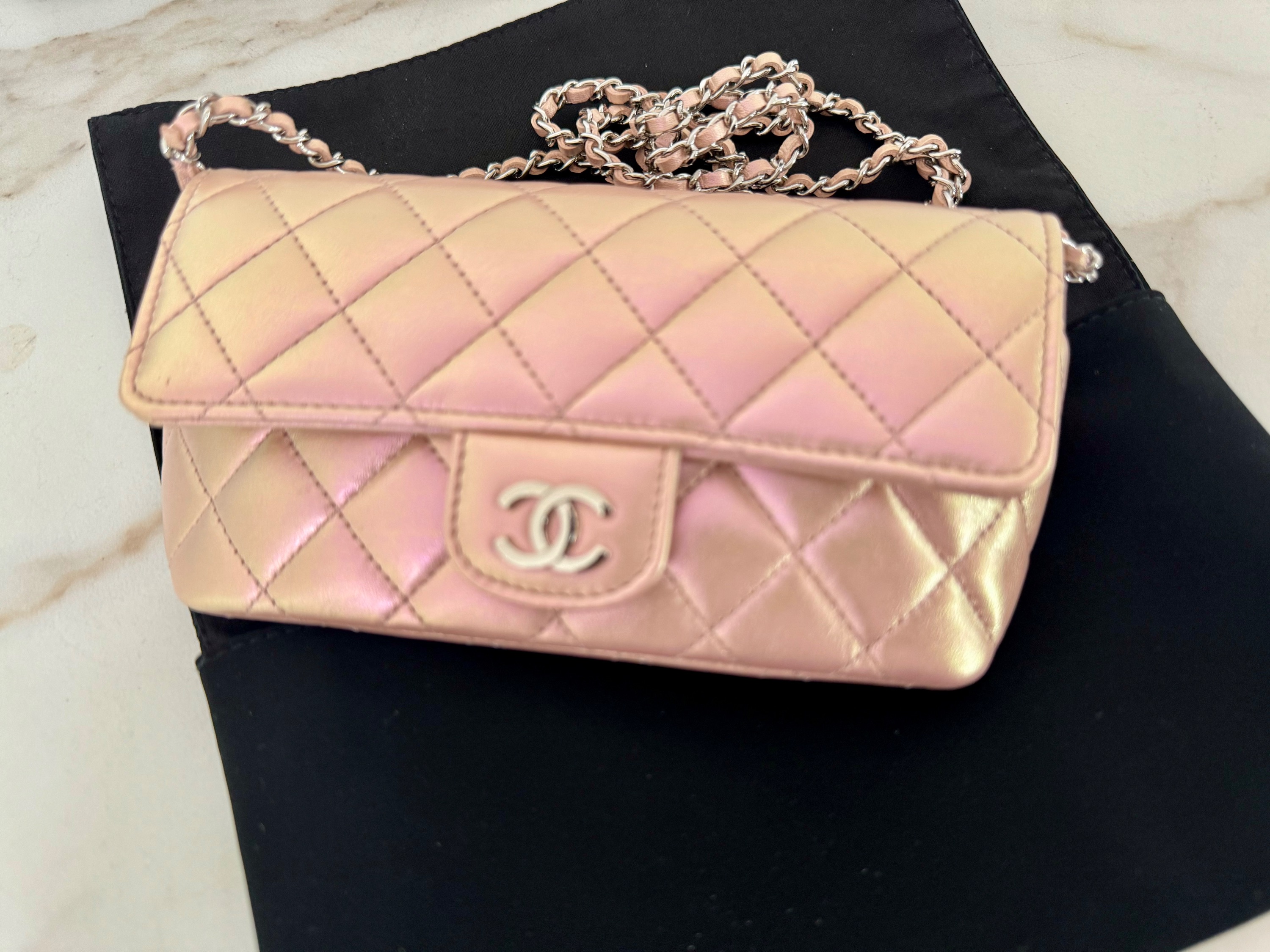 Preowned Chanel Pink Iridescent Mini Flap leather