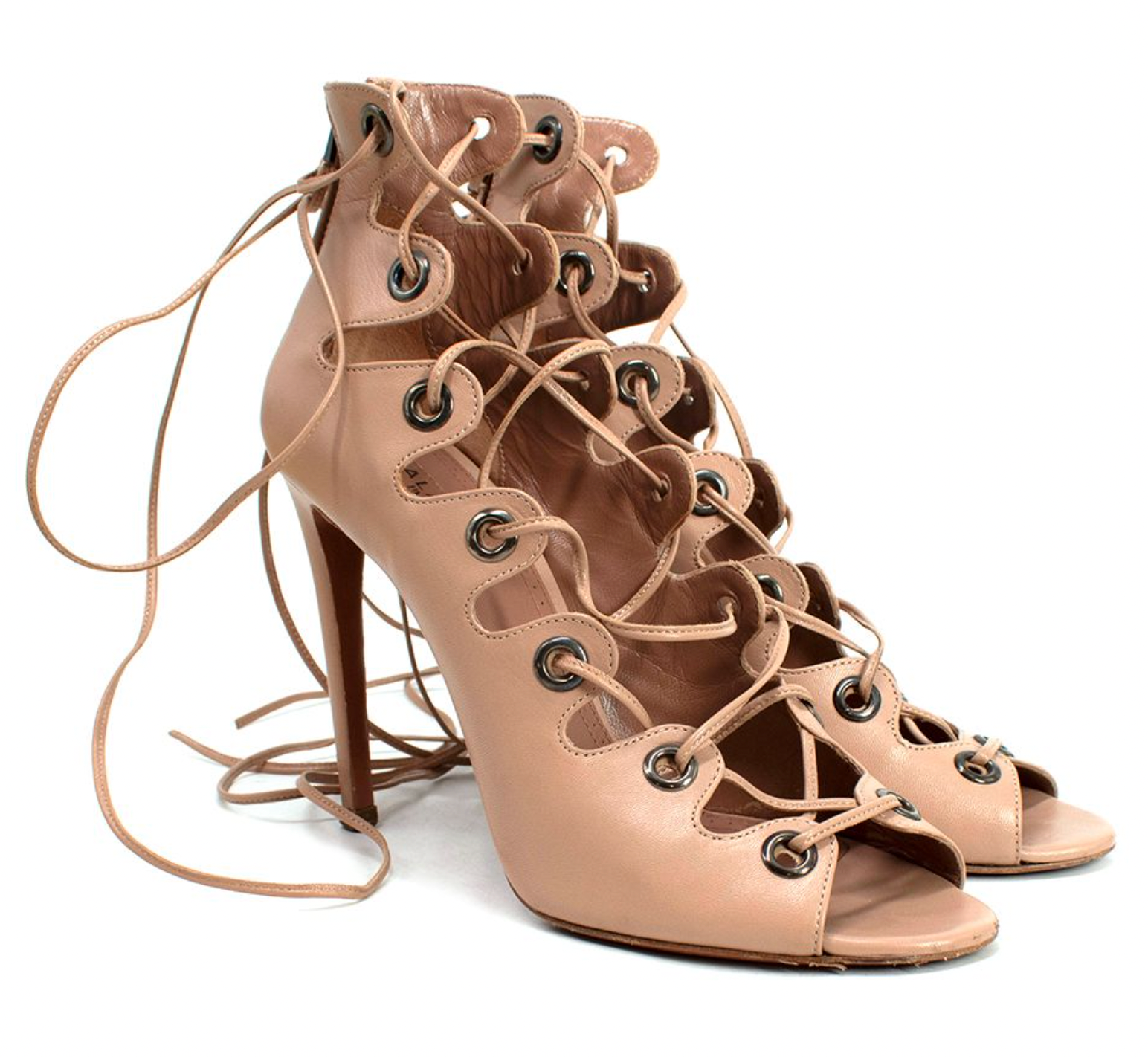 Preowned Alaia Blush Leather Lace-up Sandals Size 385 Blush Pink