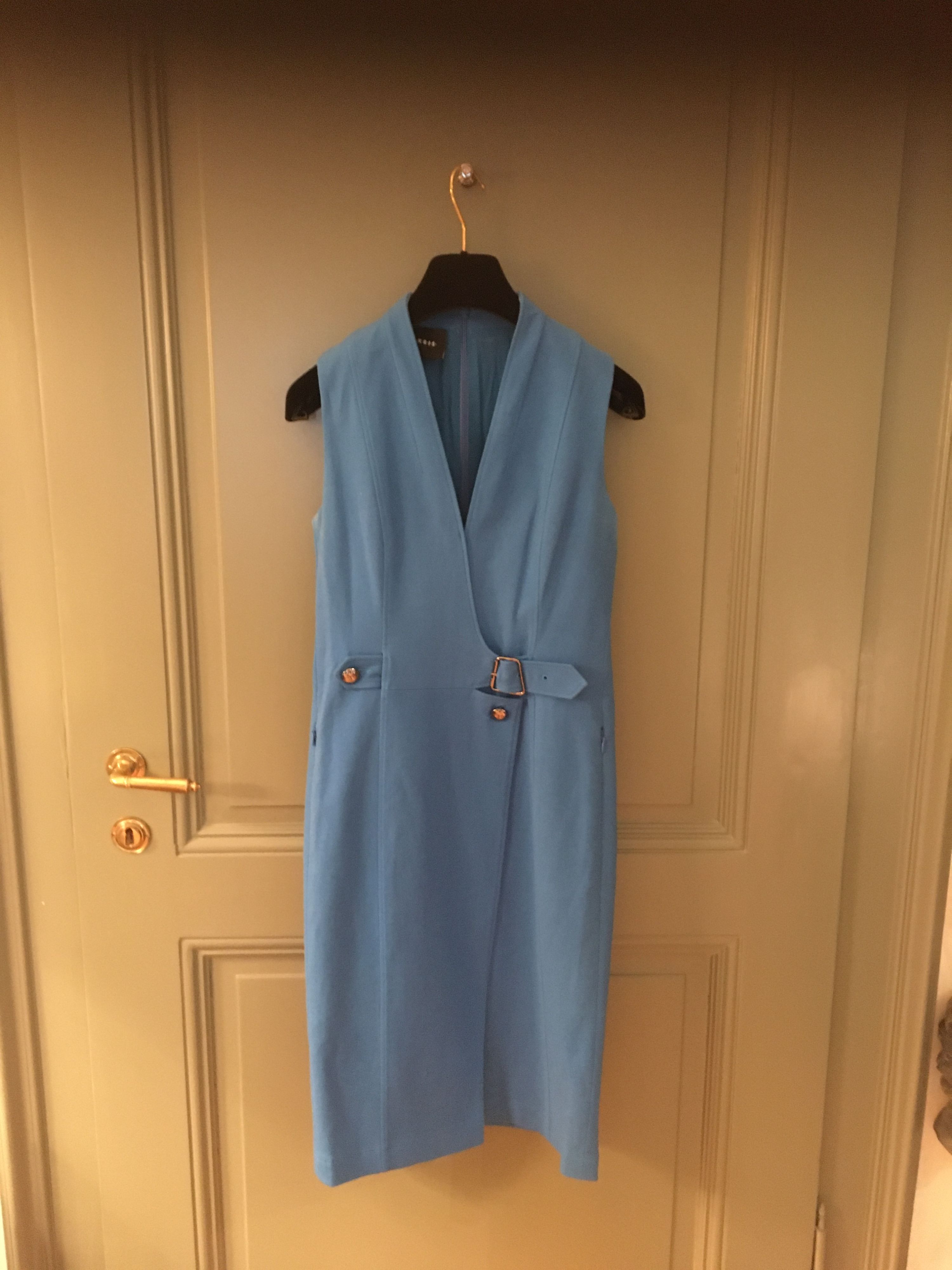 Preowned Akris Blue crepe wrap front dress Size XXS bright blue mixed