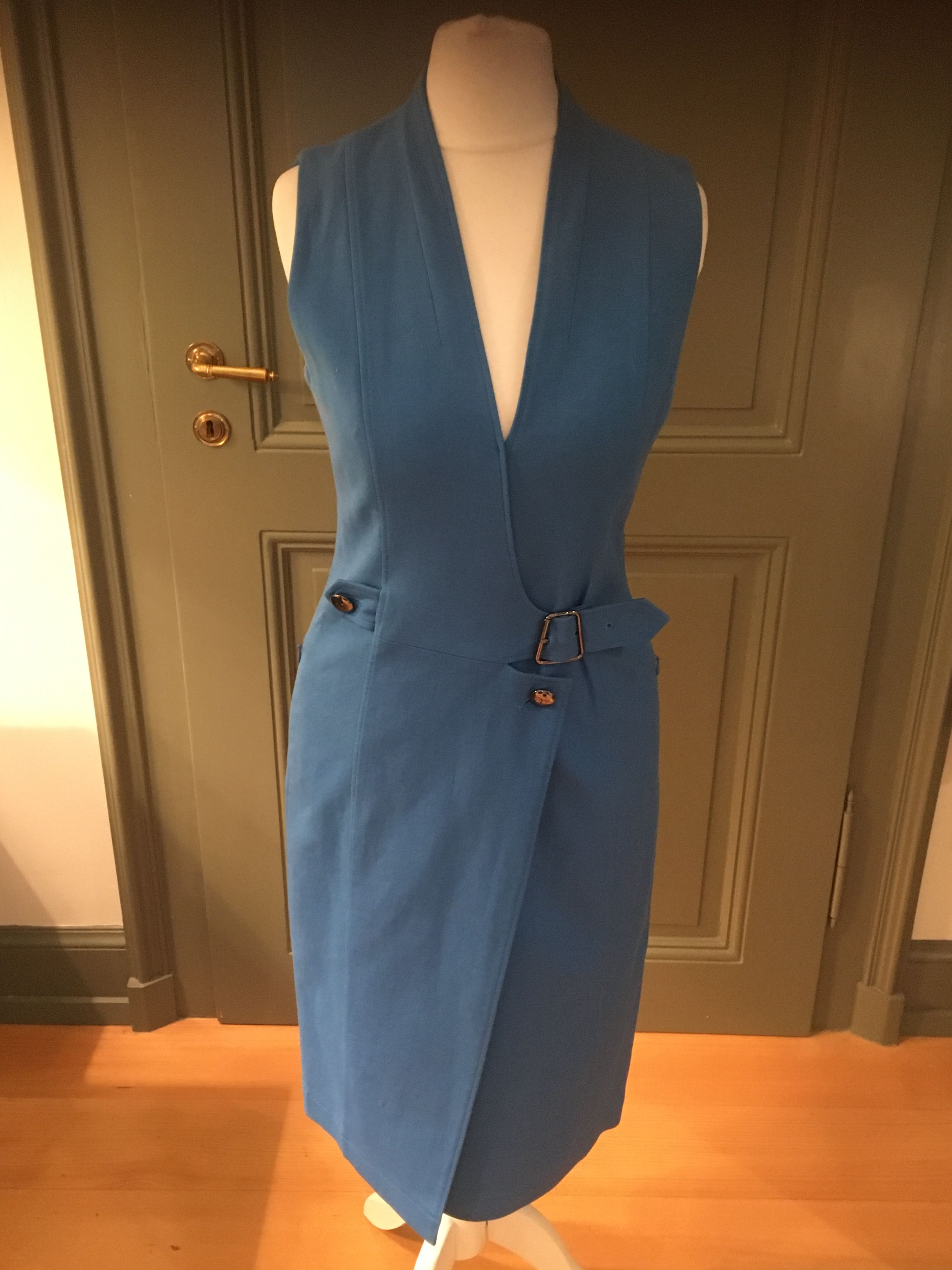 Preowned Akris Blue crepe wrap front dress Size XXS bright blue mixed