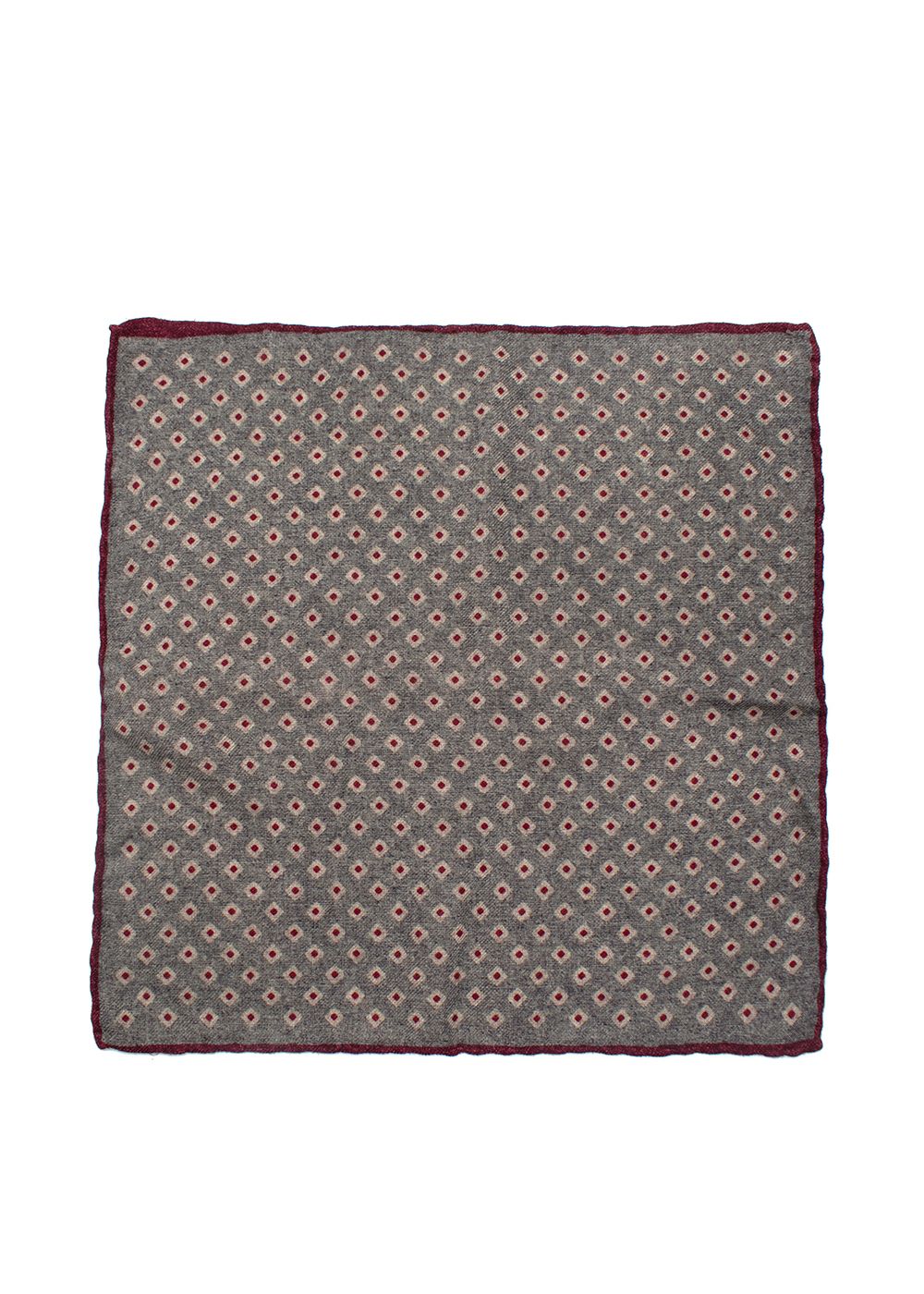 Men's Preowned Brunello Cucinelli Grey And Burgundy Wool Pocket Square