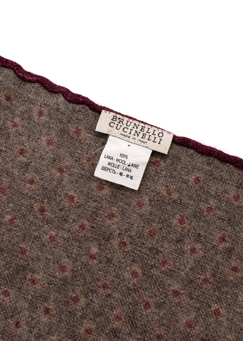 Men's Preowned Brunello Cucinelli Grey And Burgundy Wool Pocket Square