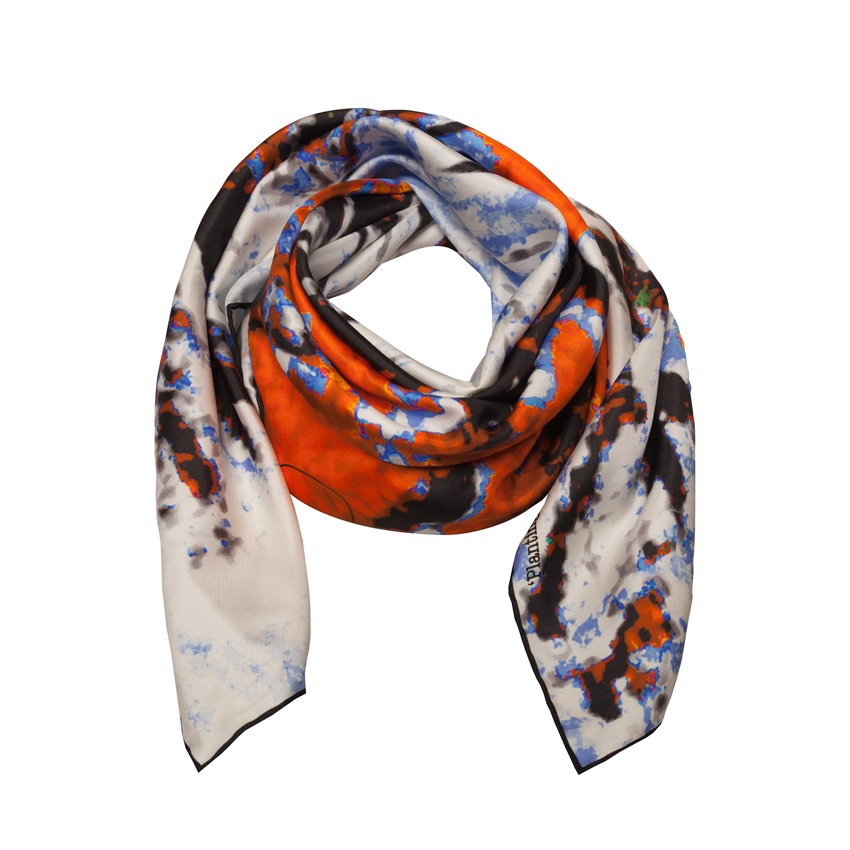 Rosemary Goodenough Planting in Drifts VIII Silk Scarf Orange  Blues