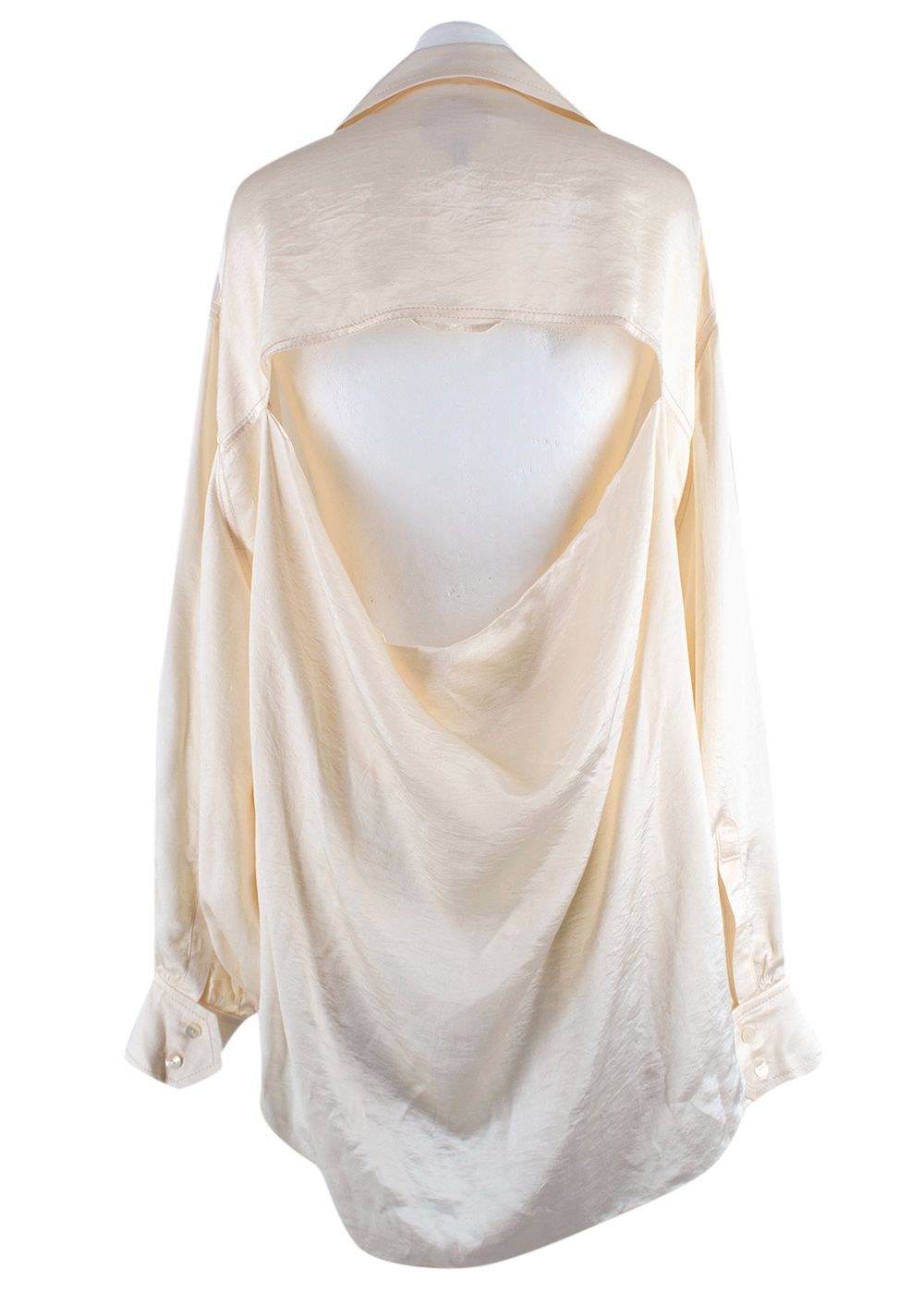 Marianna Senchina Cream Satin Open Draped-back Blouse Size L viscose