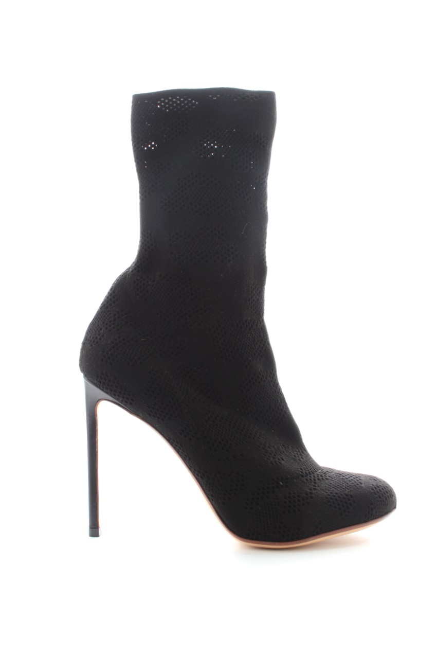 Preowned Francesco Russo black pointed knit sock ankle boots Size 39 cotton