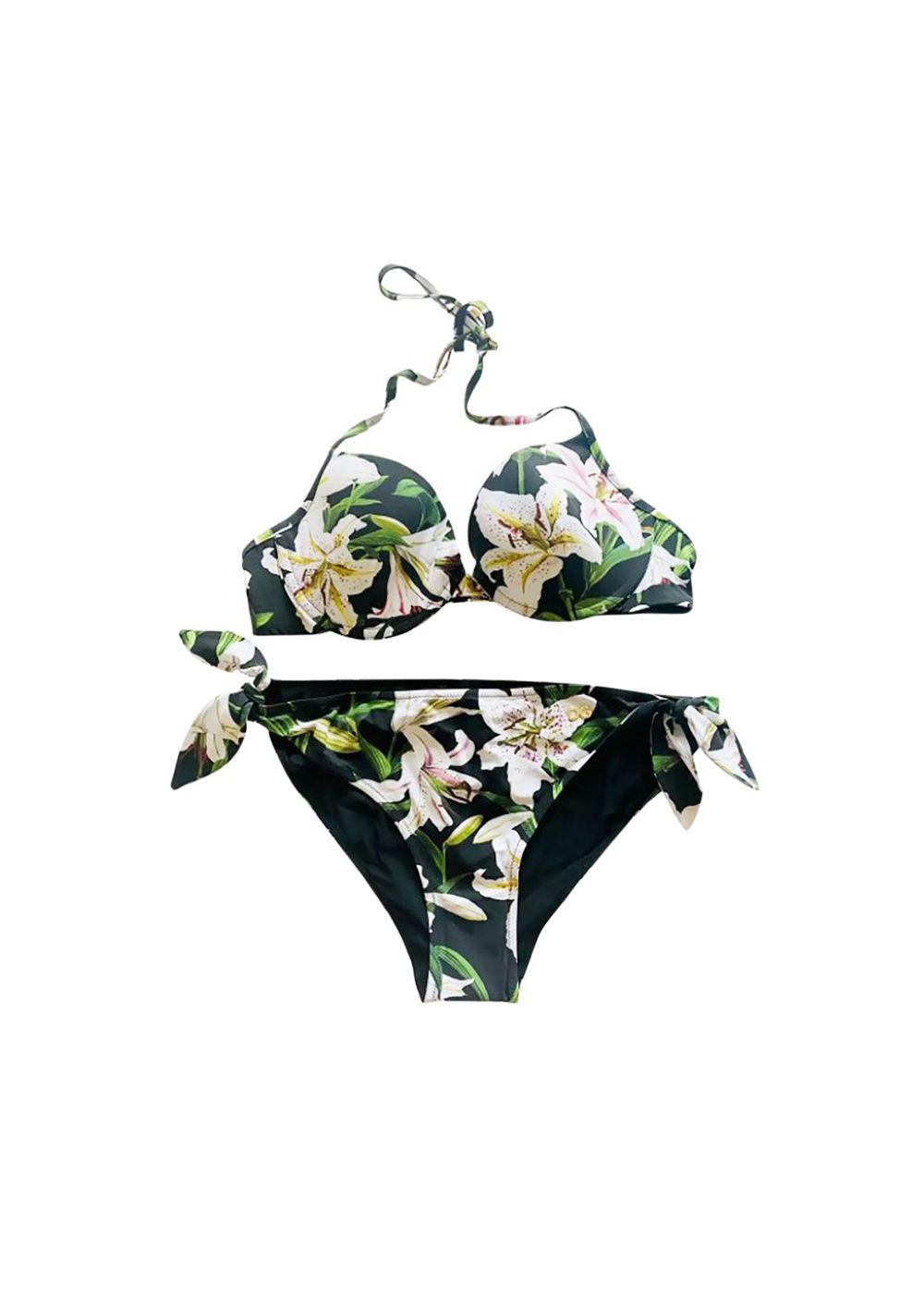 Dolce  Gabbana White Lily Printed Halterneck Bikini Size M Multicolour polyamide/elasthan