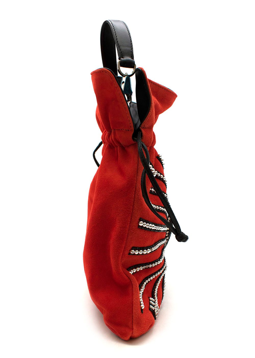 Les Petits Joueurs Heart Embellished Suede Mini Drawstring bag Red and Black