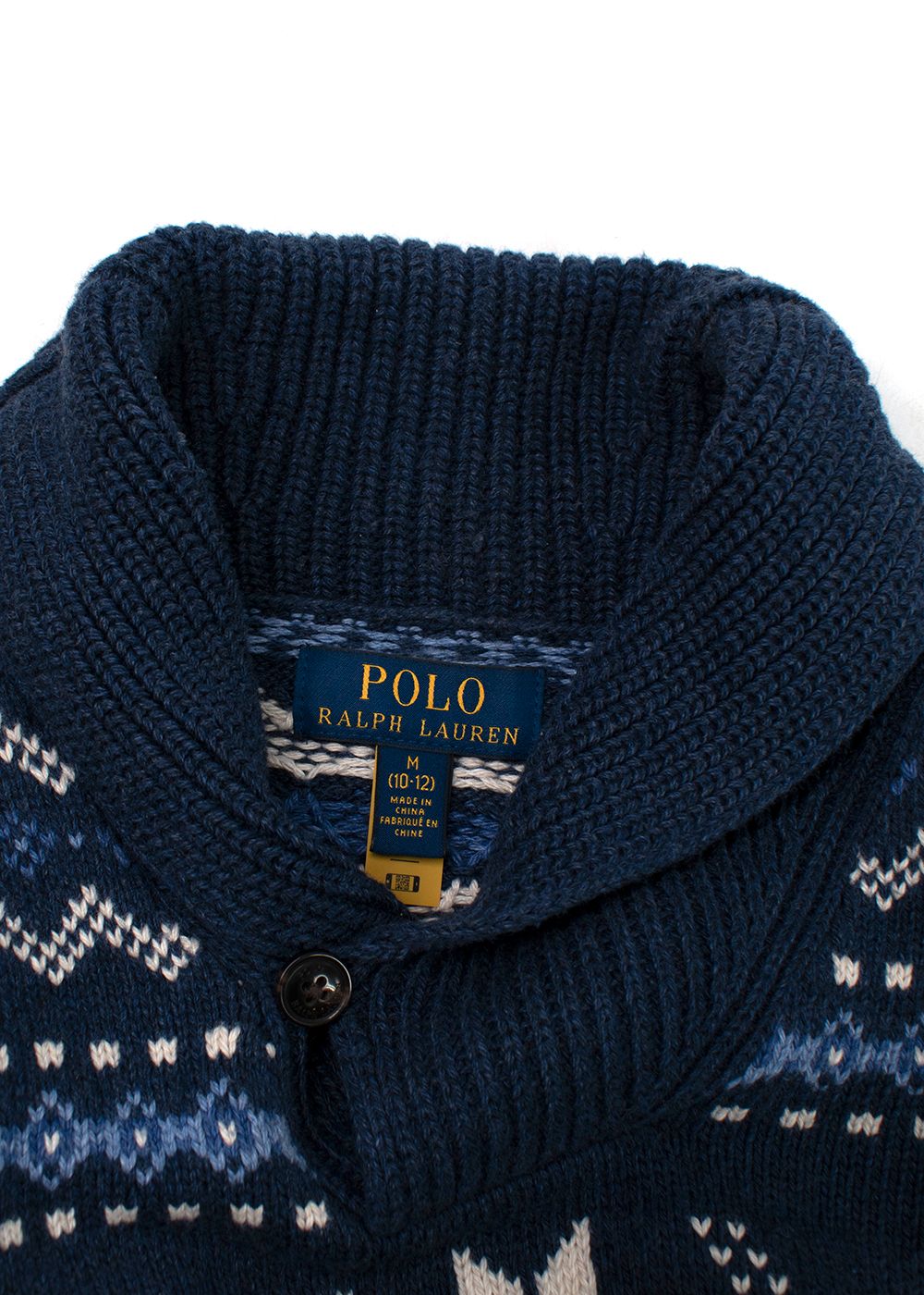 Boys Ralph Lauren Polo Kid's Blue Snowflake Wool Shawl Jumper Size 10 Years + cotton