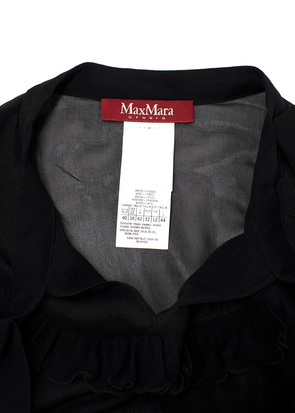 MaxMara Black Sheer Ruffled Silk Midi Dress Size L