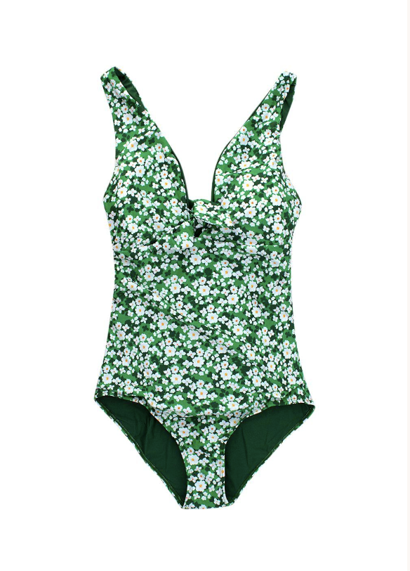 Borgo De Nor Green Floral Pallas Bow Tie Swimsuit Size XS polyester