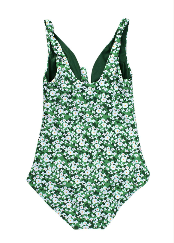 Borgo De Nor Green Floral Pallas Bow Tie Swimsuit Size XS polyester