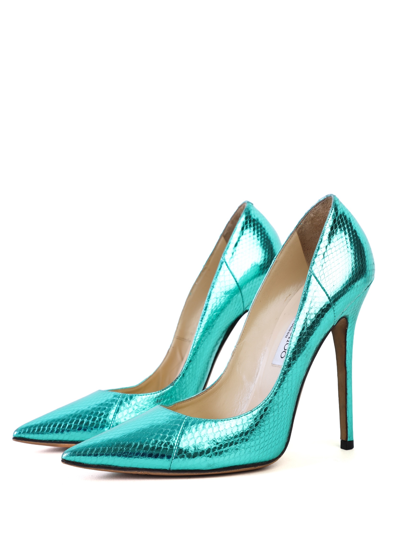 Preowned Jimmy Choo Metallic Green Watersnake Anouk Pumps Size 395 metallic watersnake