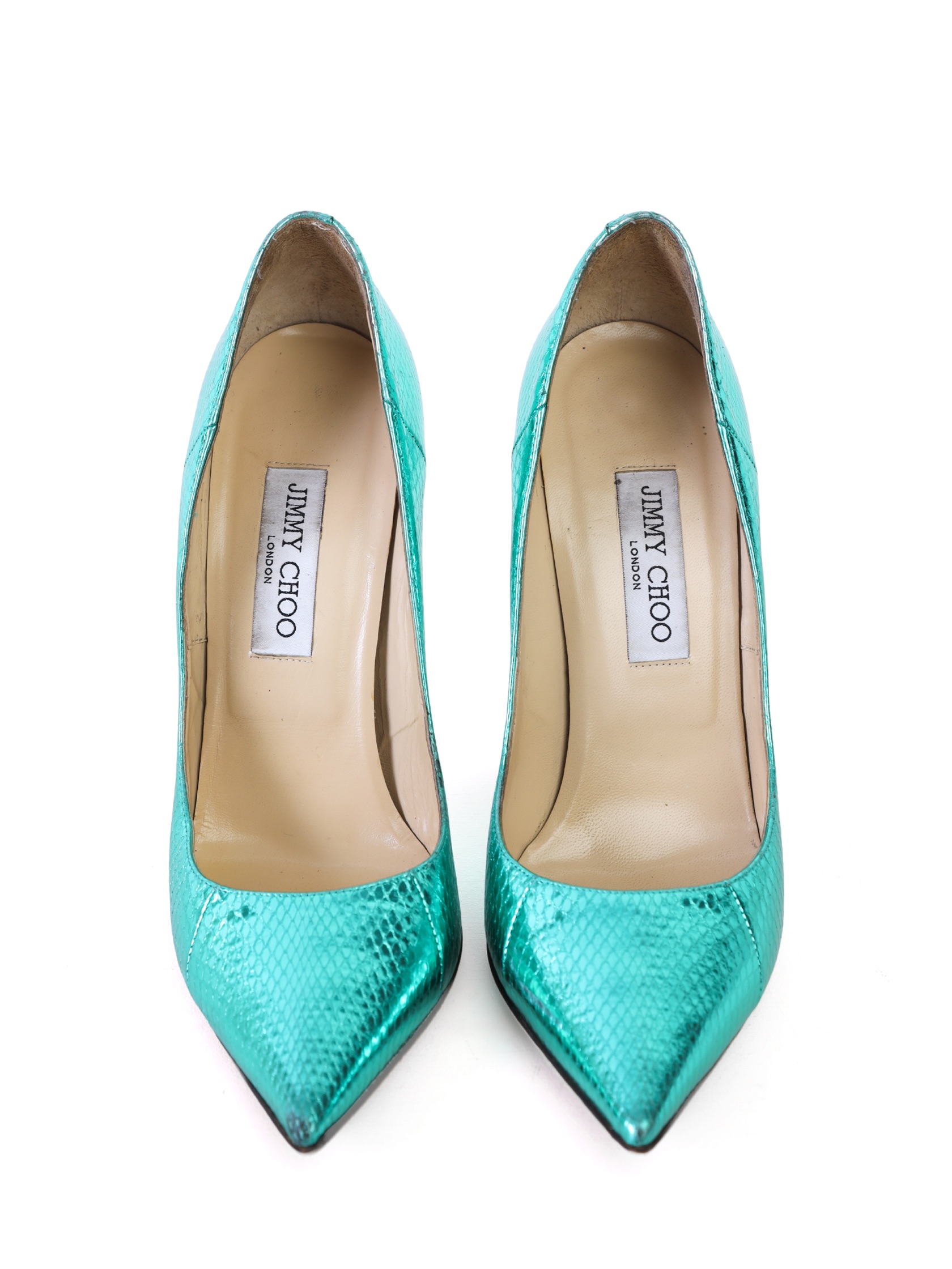 Preowned Jimmy Choo Metallic Green Watersnake Anouk Pumps Size 395 metallic watersnake